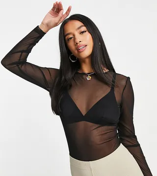 ASOS DESIGN Petite mesh bodysuit in black