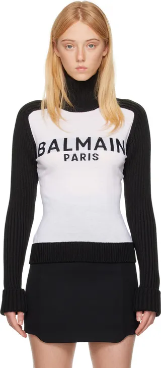 Balmain Black & White Paneled Turtleneck