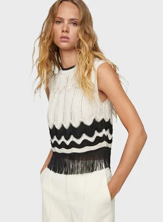 Fringe Hem Color Block Crop Top