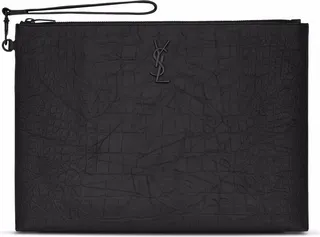 Crocodile-Embossed Leather Pouch