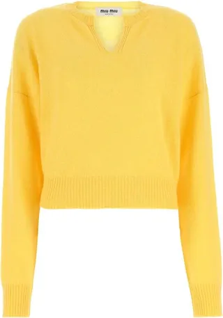 Miu Miu Logo Intarsia V-Neck Sweater