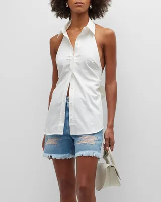 Emi Sleeveless Button-Front Open-Back Top