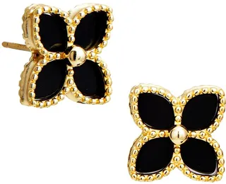Yellow Gold Vermeil Onyx Flower Stud Earrings
