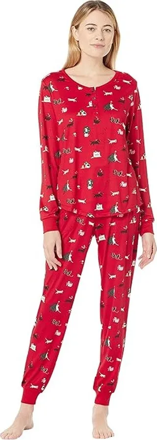 Kate Spade New York Brushed Jersey Joggers PJ Set (Deck The Paws) Women's Pajama Sets