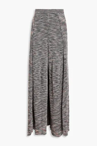 Layered sequin-embellished crochet-knit wide-leg pants