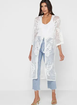 Mesh Embroidered Kimono