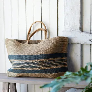 Blue Stripe Jute Market Tote