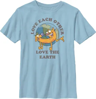 Boy's Catdog Love the Earth T-Shirt - Light Blue - X Large