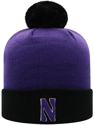 Men's Top of the World Purple and Black Northwestern Wildcats Core 2-Tone Cuffed Knit Hat with Pom