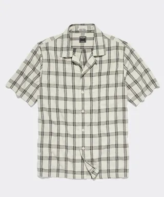 Black Cream Glen Plaid Short Sleeve Camp Collar Shirt