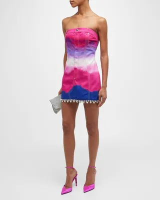 Ombre Denim Strapless Mini Dress with Crystal Detail