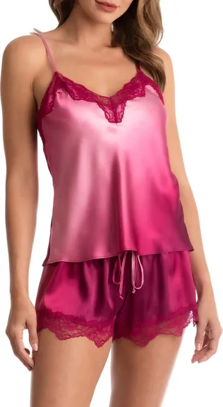 Zamira Lace Trim Ombré Satin Short Pajamas
