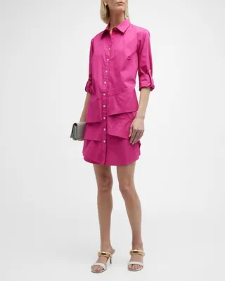 Jenna Ruffle-Tiered Cotton Shirtdress