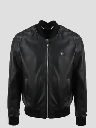 Pp Hexagon Leather Bomber Jacket