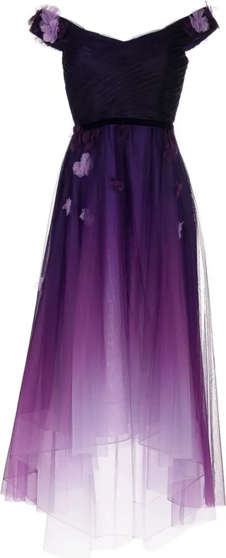 Floral-Appliqué Ombré-Effect Gown