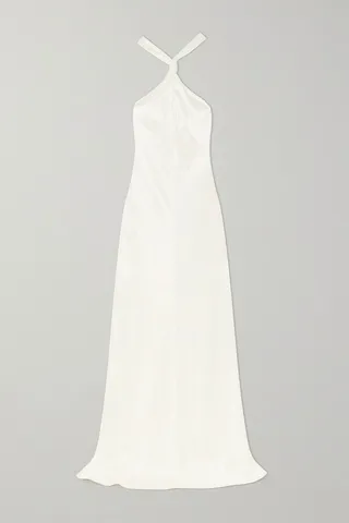 Galvan - Santorini Twisted Halterneck Silk-satin Gown - White