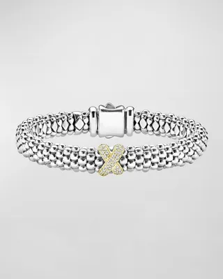 Silver Caviar Bracelet with 18k Diamond X