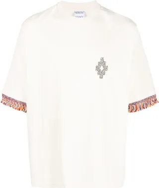 fringed-sleeve cotton T-shirt