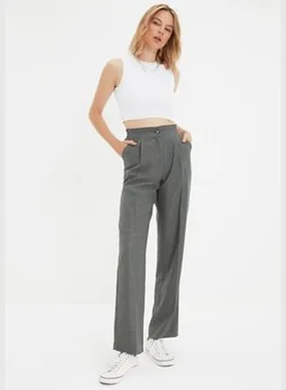 Gray Straight Straight Cut Woven Trousers TWOAW22PL0321