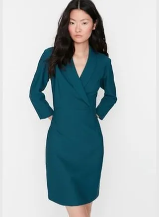 Petrol Mini Woven Dress with Jacket Collar TWOAW23EL00384