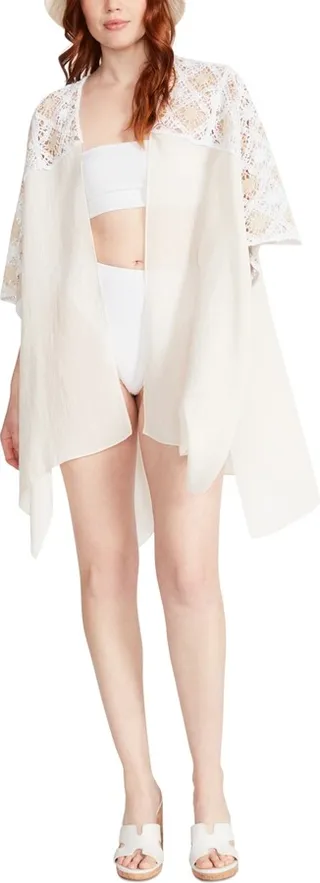 Steve Madden Women's Two-Tone Crochet Yoke Kimono Cover-Up