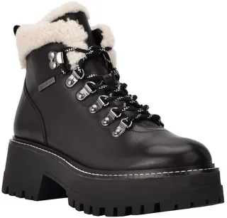Calvin Klein Women's Kristel Lace-Up Hiker Fur Lug Sole Booties Women's Shoes