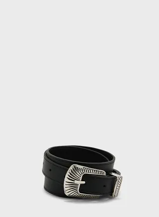 Embossed Buckle Slim Belt