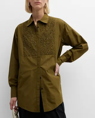 Haven Smocked Button-Down Cotton Shirt