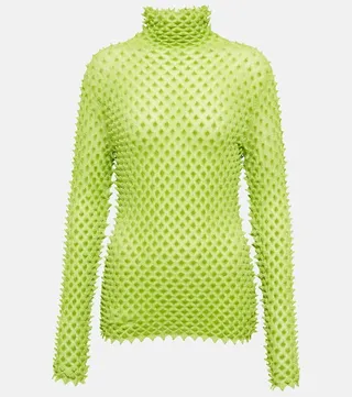 Textured metallic turtleneck top