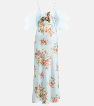 Floral silk satin midi dress
