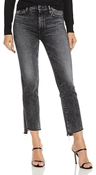 Mother The Insider High Rise Crop Step Fray Bootcut Jeans in Train Stops