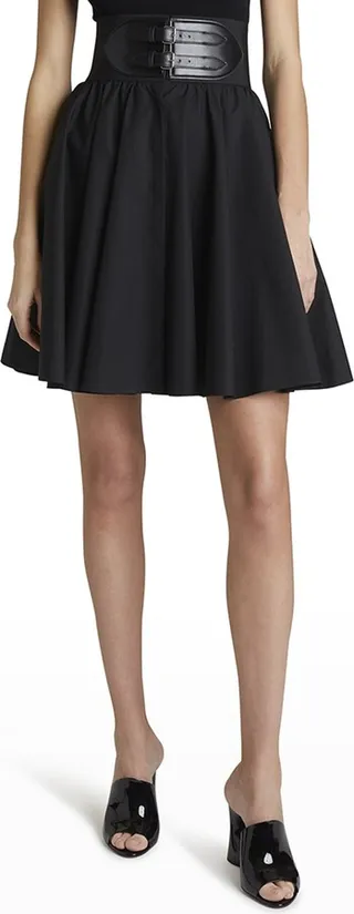 Calf Leather Belted Mini Skirt