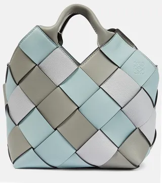 Woven leather tote bag