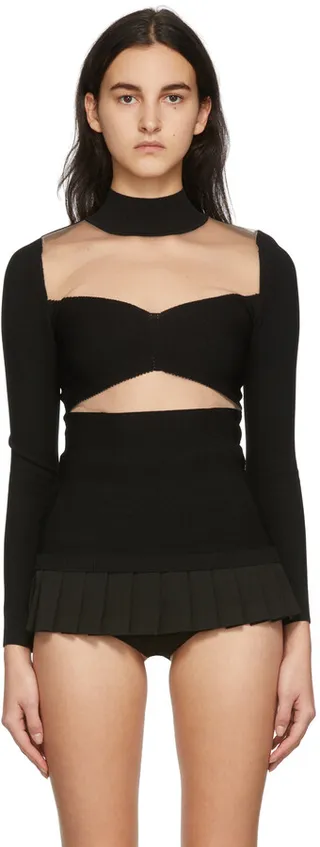 Pushbutton Black Sheer Paneled Turtleneck