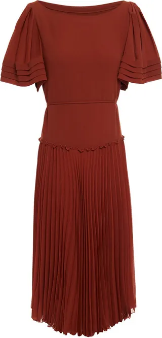 Asymmetric plissé-georgette midi dress