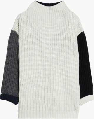 Color-block ribbed merino wool turtleneck sweater