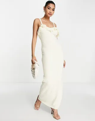 Rare London textured fringe maxi dress in cream