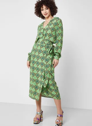 Printed Tie Detail High Waist Skirt