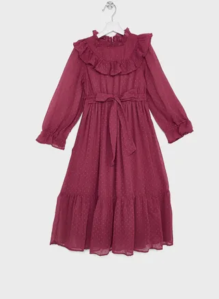 Girls Dotted Ruffle Dress