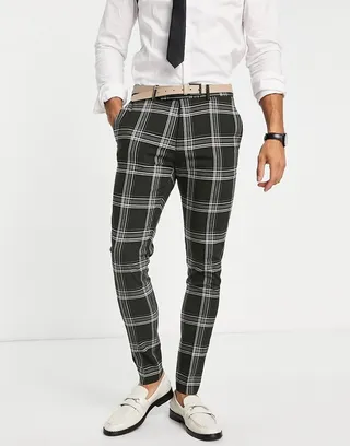 ASOS DESIGN super skinny mix and match green check suit pants