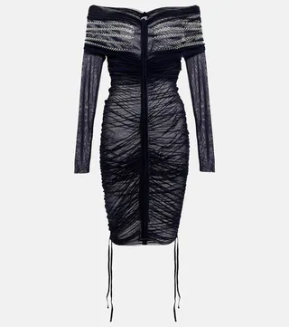 Crystal-embellished mesh minidress