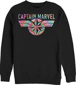 Men's Marvel Captain Marvel Tie-Dye Logo Sweatshirt - Black - X Large