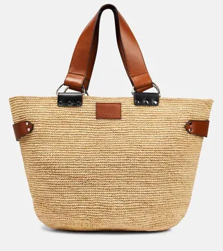 Bahiba leather-trimmed raffia tote bag