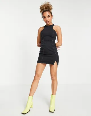 ASOS DESIGN Denim racer dress in washed black