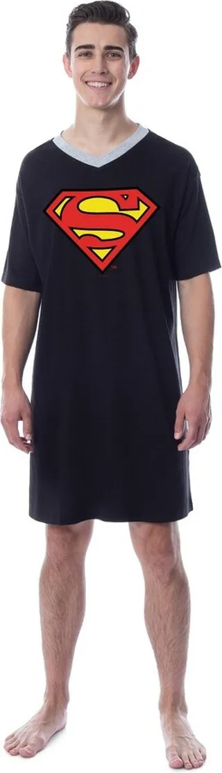 DC Comics Mens' Superman Character Icon Nightgown Sleep Pajama Shirt (X-Large)