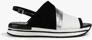 Metallic leather and suede slingback sandals