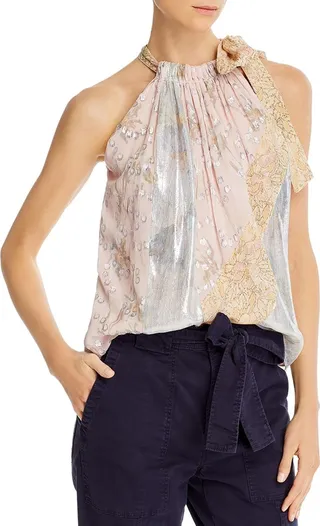 Womens Tie Neck Printed Halter Top