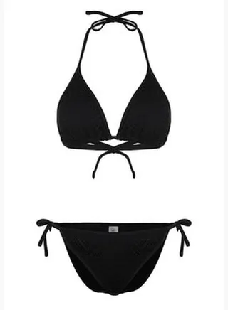 Black Triangle Tie Textured Bikini Set