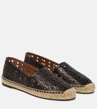 Laser-cut leather espadrilles
