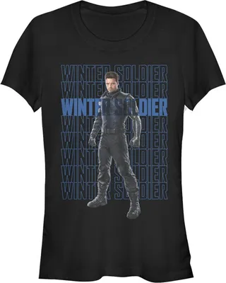 Junior's Marvel The Falcon and the Winter Soldier Bucky Repeating T-Shirt - Black - Medium